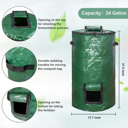MyLifeUNIT Compost Bins Outdoor, Composting Bin for Outside Garden, Reusable Garden Yard Waste Bag, 34 Gallon (2 Pack, Green)