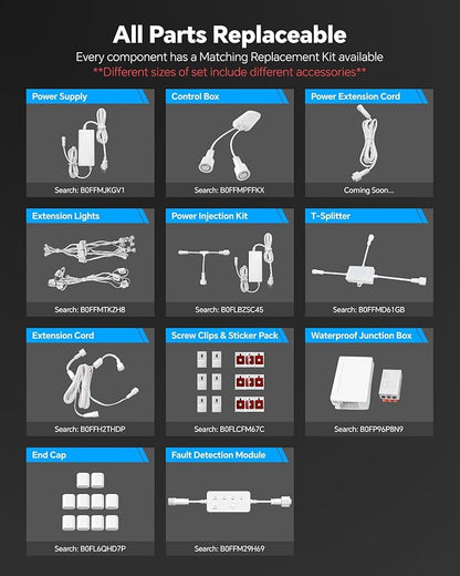 ASAHOM Permanent Outdoor Lights Pro S108E, 300FT with 216 RGBCW LEDs, WLED Integration, AI Lighting, 30000 Lighting Effect Combinations, IP67 Waterproof for Halloween Christmas Daily Decor, White