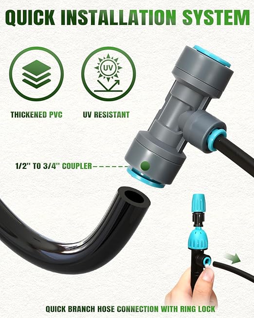 Breeze Touch 120FT Automatic Drip Irrigation Kits with Garden Timer, Garden Watering System for Lawn, Quick Connector Design Irrigation System Kit with Easy Programmable Water Timer