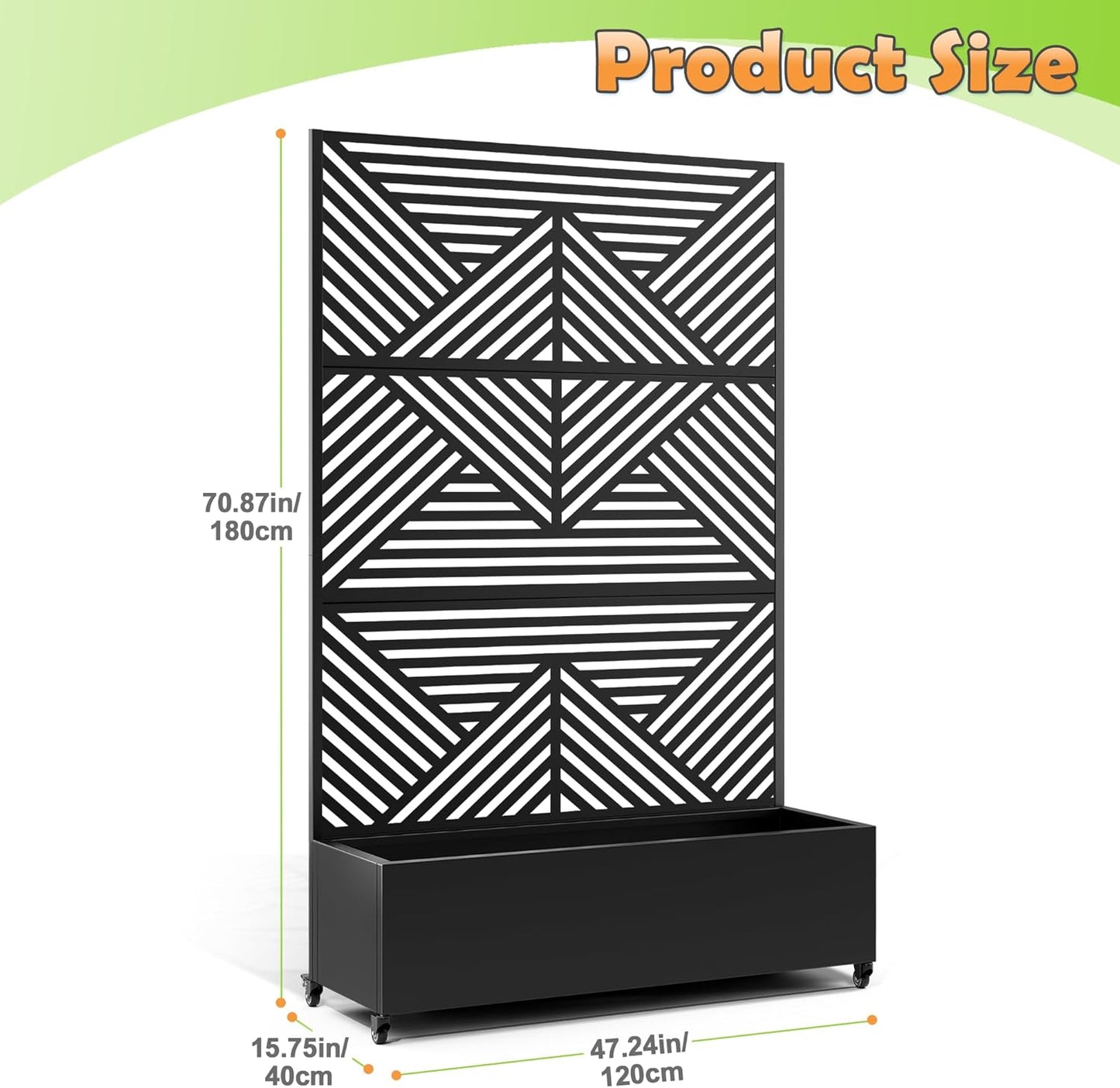 Metal Raised Garden Bed with Trellis, 2-in-1 Planter Box & Privacy Screen for Climbing Plants, Outdoor Standing Flower Bed with Drainage Holes, 47.2" L x 16.7" W x 70.8" H, Black-Zodiac