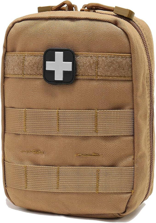 Carlebben EMT Pouch MOLLE Ifak Pouch Tactical MOLLE Medical First Aid Kit Utility Pouch (With Medical Supplies Tan)