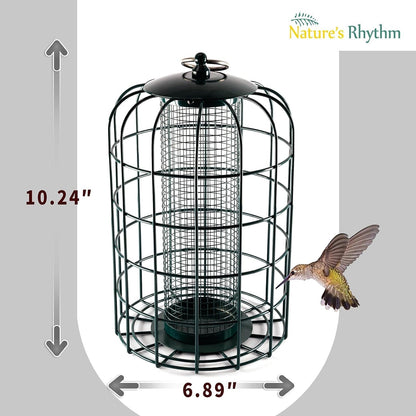 Nature's Rhythm Outdoor Hanging Bird Feeder Cage Mesh Tube Squirrel Proof Wild Bird Feeder with Large Metal Seed Guard Deterrent