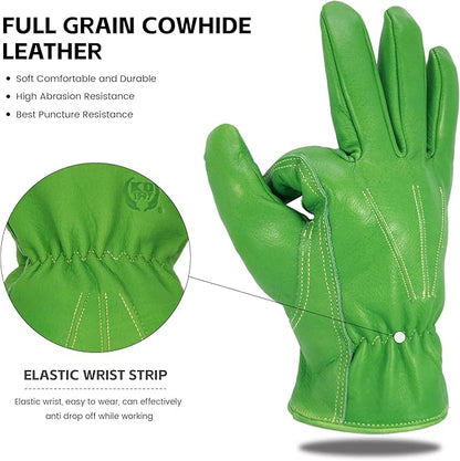 Leather Work Gloves for Men & Women, Reinforced Durable Gardening Gloves,Cowhide Work Gloves,Puncture & Cut Resistant