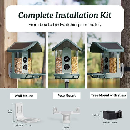 Beako™ Smart Bird Feeder with 4K Camera 4.4W Solar Roof for Outdoors - Ultra HD Live Stream & Photos, 10,000+ Bird Species AI-Identified, Real-Time Motion Detection, Easy Setup, Refill & Clean