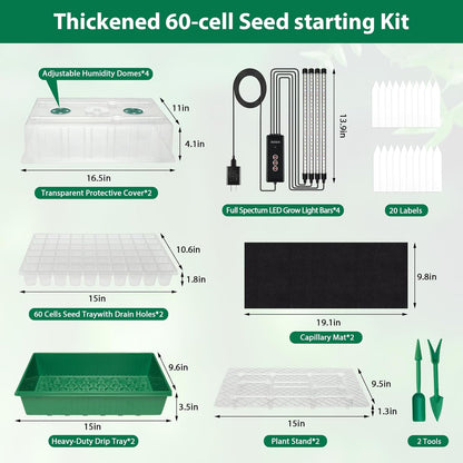 2 Packs Seed Starter Tray, 120-Cell Self-Watering Seed Starter Kit with Grow Light and 4.07” Humidity Dome, Indoor Plant Starter Trays for Seed Germination & Gardening Supplies