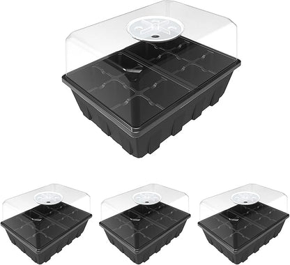 Gardzen 3 Pack Seed Starting Tray, Plant Germination Trays, Seed Starter Kit with Adjustable Humidity Vented Dome, Plant Growing Kit 6.6" x 4.5", Total 36-Cell, Black