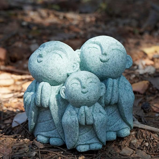 OwMell 3 Japanese Jizo Statue Stone Japanese Buddha Jizo Monk Statue Figurine Memorial Statue Aquarium Decoration Garden Outdoor Ornament 3" - Praying