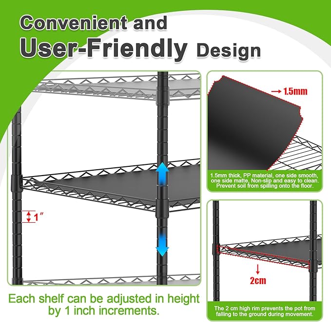 Abimars 5-Tier Greenhouse with Grow Light, Shelf Height Adjustable Metal Plant Shelf with PVC Cover and Wheels, Includes 5-Pack 2900K Full Spectrum Plant Lights, 13x29x73inch