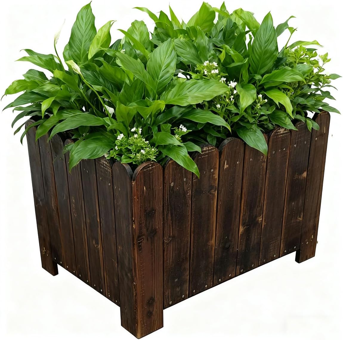 zeng Solid Wood Planter Box – high Temperature Carbonization Raised Garden Bed for Vegetables/Flowers, 23.6" L x 16.5" W x 17.7" H, Brown (Large)