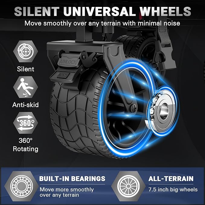 LEVELEVE Heavy Duty Folding Wagon - 2-in-1 Collapsible Cart, 650lb Capacity, All-Terrain Wheels w/Brakes & Side Pockets (Blue)