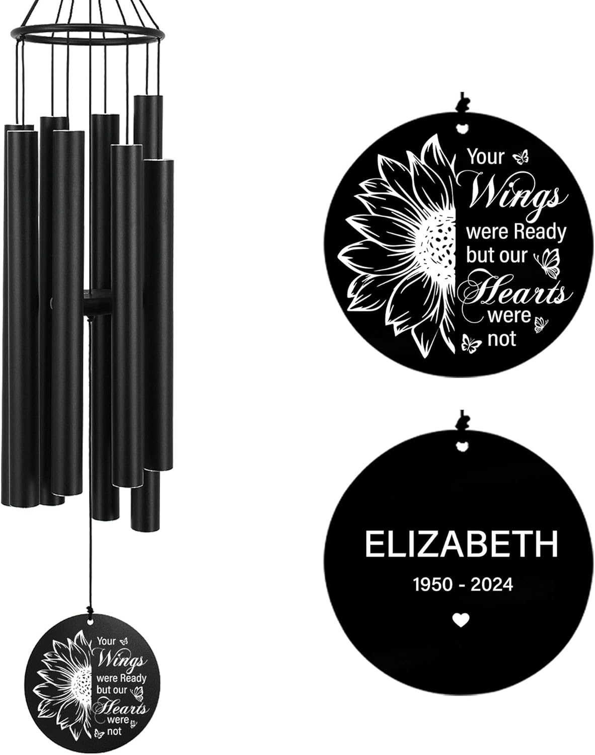 Personalized 36" Healing Memorial Wind Chimes for Outside, Bereavement Gift of Comfort for Loss of Mother, Father or Husband, A Soothing Remembrance for Your Garden and Patio