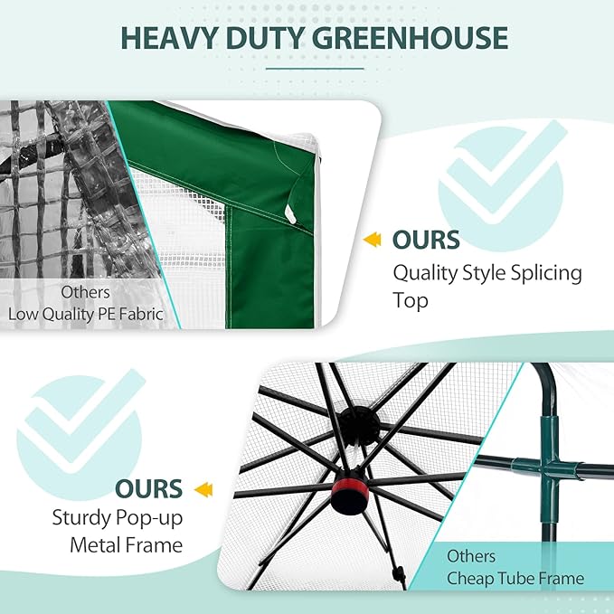 EAGLE PEAK 8x8 Portable Walk in Greenhouse with Polyester Reinforced Corners, Heavy Duty Instant Pop Up Indoor Outdoor Green House, Front Roll Up Zipper Entry Door and Mesh Windows, Green/White