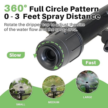 30 Pcs Drip Irrigation Emitters, Adjustable Irrigation Drippers Micro Sprinkler Sprinkler Head for 1/4 Irrigation Tubing，0-3' Spray Distance Drip Line Emitters for Drip System, Automatic Irrigation