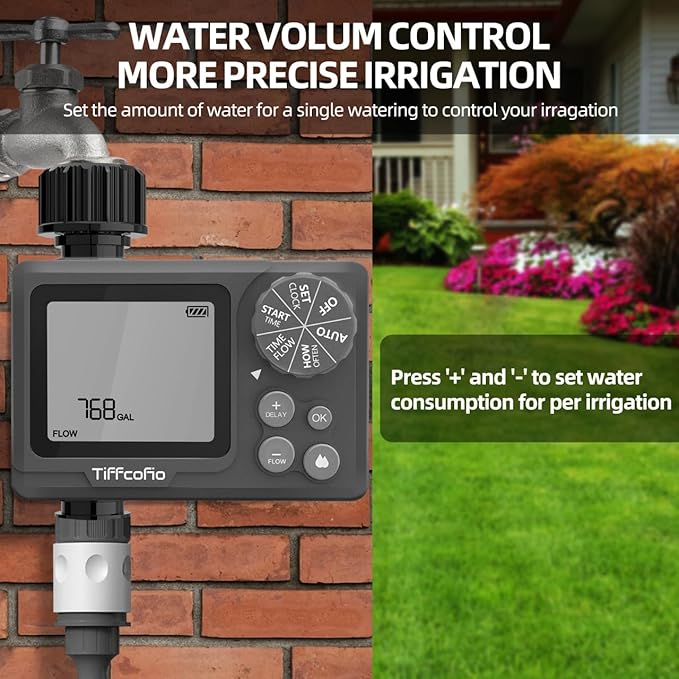 New Programmable Water Volume Control Sprinkler Timer, Water Duration Control Hose Timer with Water Meter, Auto and Manual Watering for Irrigation, Garden and Drip System (2 Packs)