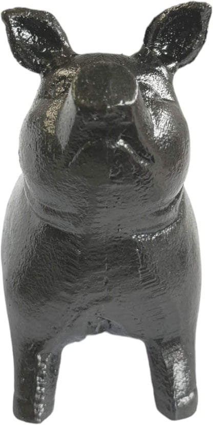 NACH Cast Iron Pig Statue - Sitting Pig, Rustic Garden Sculpture, Black Door Stop/Paperweight, JS-90-7151