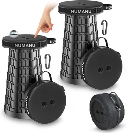 NUMANU 2025 Upgraded Collapsible Stool, 2.5"-18" Max 620lb Portable Folding Stool, Height Adjustable Retractable Telescopic Seat (2Pack Padded + Accessories)