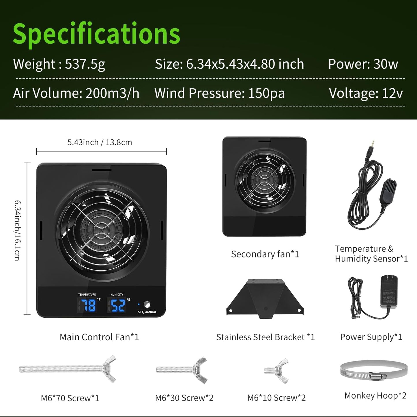 4-Inch Grow Tent Inline Duct Fan, Smart Temperature & Humidity Control, Automatic Ventilation System, for Grow Tents, Mushroom Rooms, Greenhouses (2-Pack)