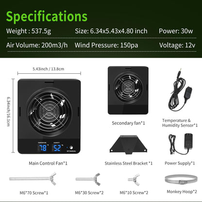 4-Inch Grow Tent Inline Duct Fan, Smart Temperature & Humidity Control, Automatic Ventilation System, for Grow Tents, Mushroom Rooms, Greenhouses (2-Pack)