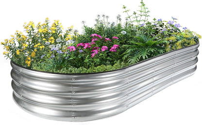 JERIA 6×3×1ft Oval Raised Garden Bed,Galvanized Raised Garden Bed Kit Outdoor Metal Gardening Planter Box for Vegetable, Fruits, Flower，Herbs