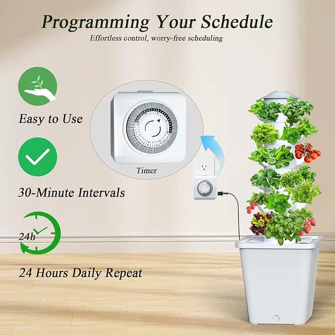 Hydroponics Growing System, 30-Plant Indoor Hydroponic Tower with Pump System, Plants Germination Kit, Smart Aeroponic Herb Garden, Vertical Hydroponic System for Gardening Lover (No Seed)
