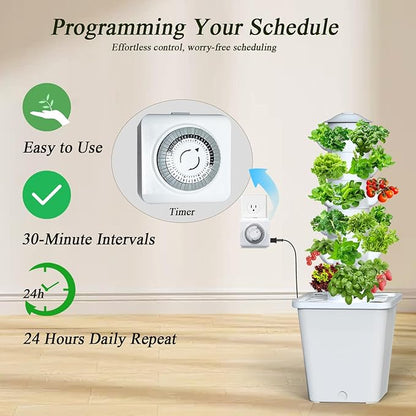 Hydroponics Growing System, 30-Plant Indoor Hydroponic Tower with Pump System, Plants Germination Kit, Smart Aeroponic Herb Garden, Vertical Hydroponic System for Gardening Lover (No Seed)