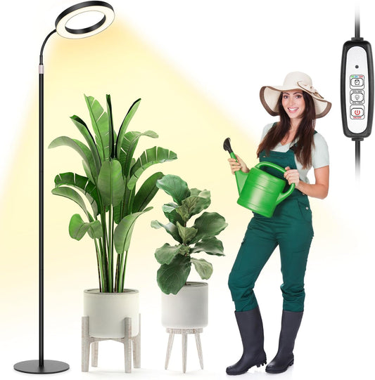 LBW Grow Lights for Indoor Plants Full Spectrum with Stand, Floor Plant Growing Lamp for Large Plants, Auto ON/Off Timer 4/8/12H, 4 Dimmable Levels, 47.2-63 inches Adjustable Height