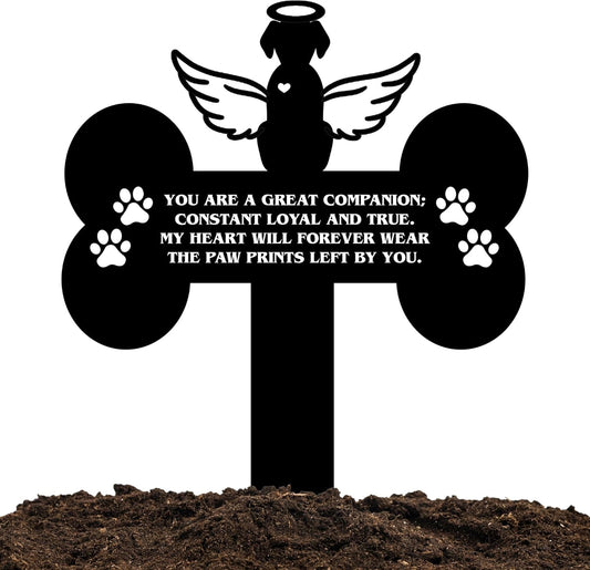 Dog Grave Marker Angel Cross – Pet Remembrance Gift for Loss of Dog, Weatherproof Metal Headstone for Yard, Garden or Indoor Memorial, 12in Sympathy Tribute Sign