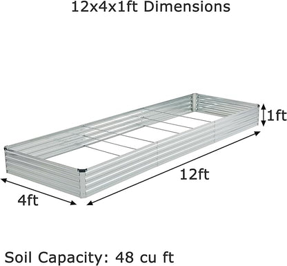 12x4x1ft(2 Pack) Galvanized Raised Garden Bed,Outdoor Planter Box Metal Patio Kit Planting Bed for Vegetables Flowers Herb,Silver