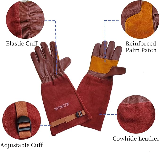 Gardening Gloves for Women/Men,Rose Pruning Long Leather Garden Gloves Thorn Proof