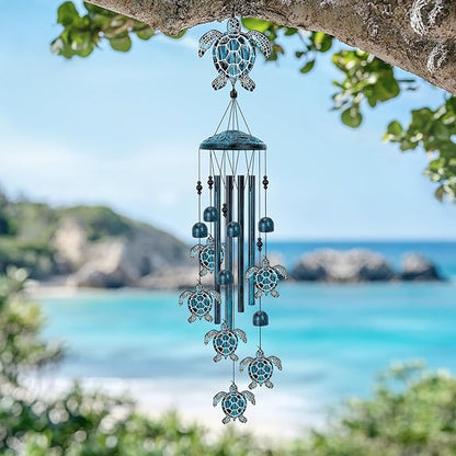 Sea Turtle Wind Chimes for Outside, Large Turtle Garden Decor, Unique Sea Animal Decor for Mom, Grandma, 40" Outdoor Windchimes for Lawn, Porch, Patio, Yard, Christmas