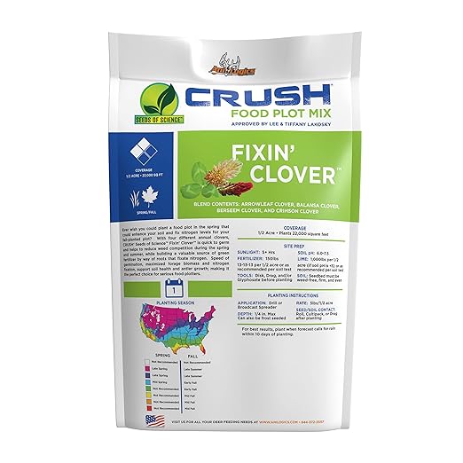 Crush Fixin' Clover Deer Food Plot Seed, Food Plot Seed for Spring or Fall Planting, 4 Highly Palatable Fast Growing Annual Clover Varieties, 5 lbs (1/2 Acre)