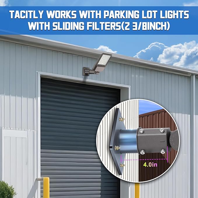 Wall Mount Tenon Bracket for Slip Fit Parking lot Lights (2 3/8inch), 4in Straight Mounting Arm Square Base for Shoebox Street Floodlight Pole Light Solid Rustproof