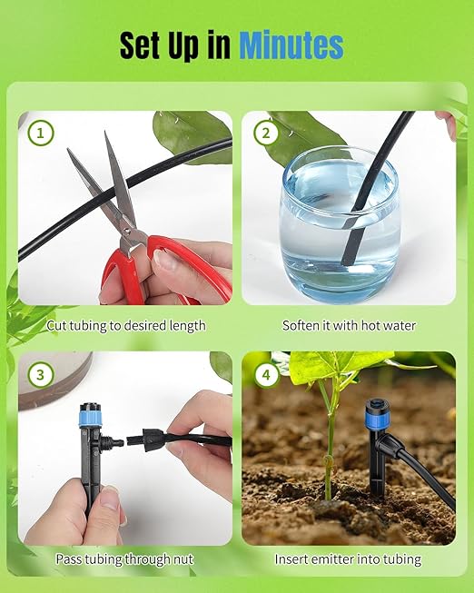 Pawfly 60 Pcs Drip Irrigation Emitters, Garden Drippers for Plants Watering System, Sprinkler Heads with Adjustable 360 Degree Water Flow, Drip Emitters for 1/4" Drip Irrigation Tubing
