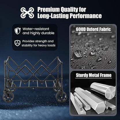 EchoSmile Collapsible Folding Wagon Cart 360lbs, Heavy Duty Garden Utility Cart with All Terrain Wheels, Large Capacity Outdoor Wagon for Camping, Beach, Shopping, Picnic (Blue Orange)