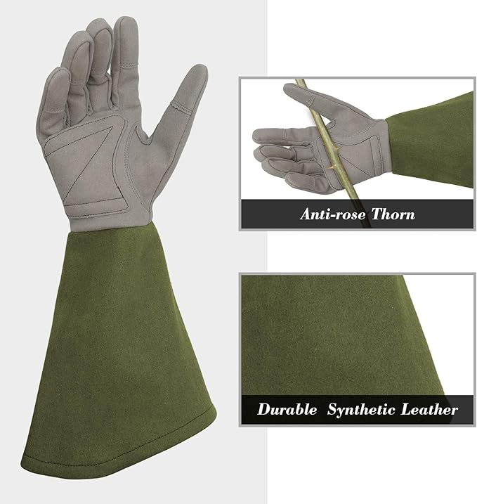 Rose Pruning Gloves Thorn Resistant, Embroidery Gardening Gloves with Extra Long Forearm Protection