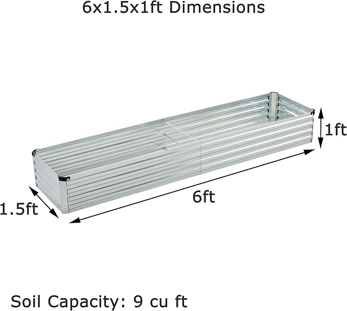 6x1.5x1ft(2 Pack) Galvanized Raised Garden Bed,Outdoor Planter Box Metal Patio Kit Planting Bed for Vegetables Flowers Herb,Silver