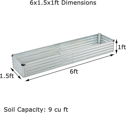 6x1.5x1ft(2 Pack) Galvanized Raised Garden Bed,Outdoor Planter Box Metal Patio Kit Planting Bed for Vegetables Flowers Herb,Silver