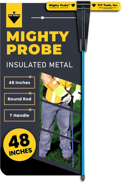 T&T Tools 48-Inch Mighty Probe Insulated Metal Soil Probe – 3/8" Metal Round Rod, Heavy Duty Design for Easy Penetration & Withdrawal, Soil Testing & Landscaping Tools, T-Handle, USA-Made-1 Pack