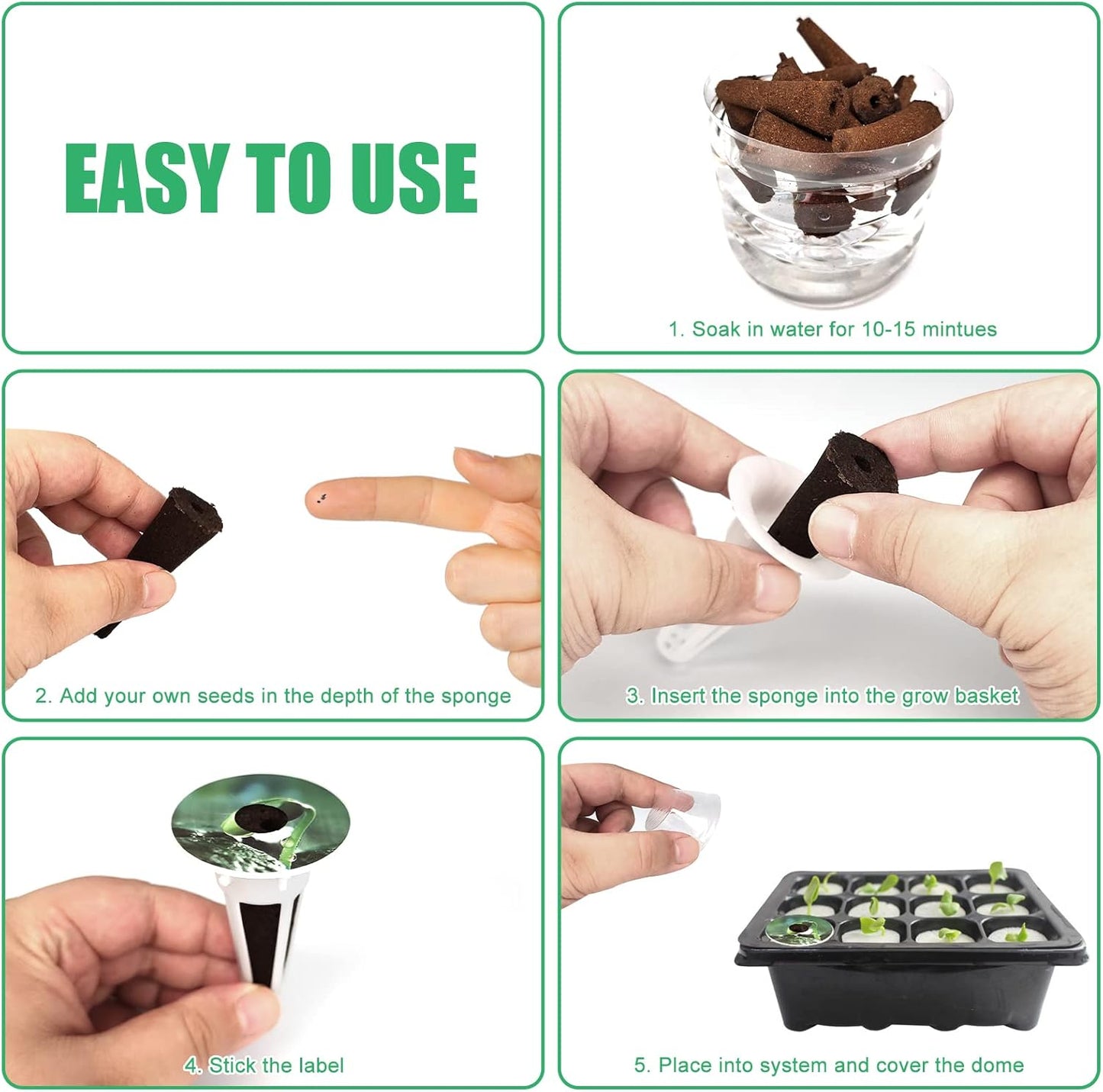 125pcs Hydroponic Seed Pods Kit, Grow Anything Kit Compatible with Hydroponics Supplies from All Brands, Hydroponic Indoor Garden Accessories with 50 Grow Sponges, 50 Pod Labels for Growing System