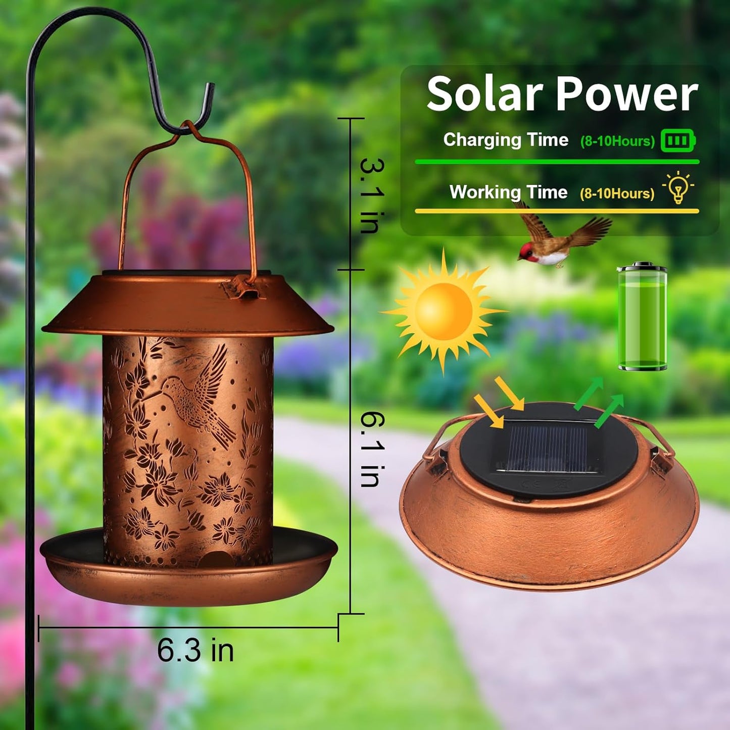 Hummingbird Solar Bird Feeder for Outdoors Solar Lanterns Metal Waterproof Outside Wild Bird Feeders Birthday Gifts for Women Mom Grandma Outdoor Hanging Garden Decor Lights for Yard, Patio