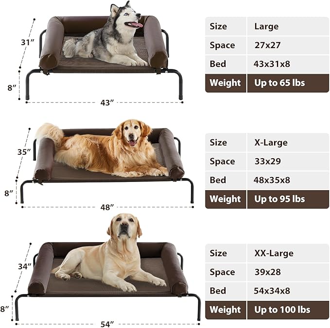 RRPETHOME Elevated Cooling Dog Bed,Raised Dog Cots Beds for Large Dogs,Outdoor Pet Bed for Large Dogs,Chew Proof Portable Cooling Pet Cot Skid-Resistant Feet,Frame with Breathable Mesh