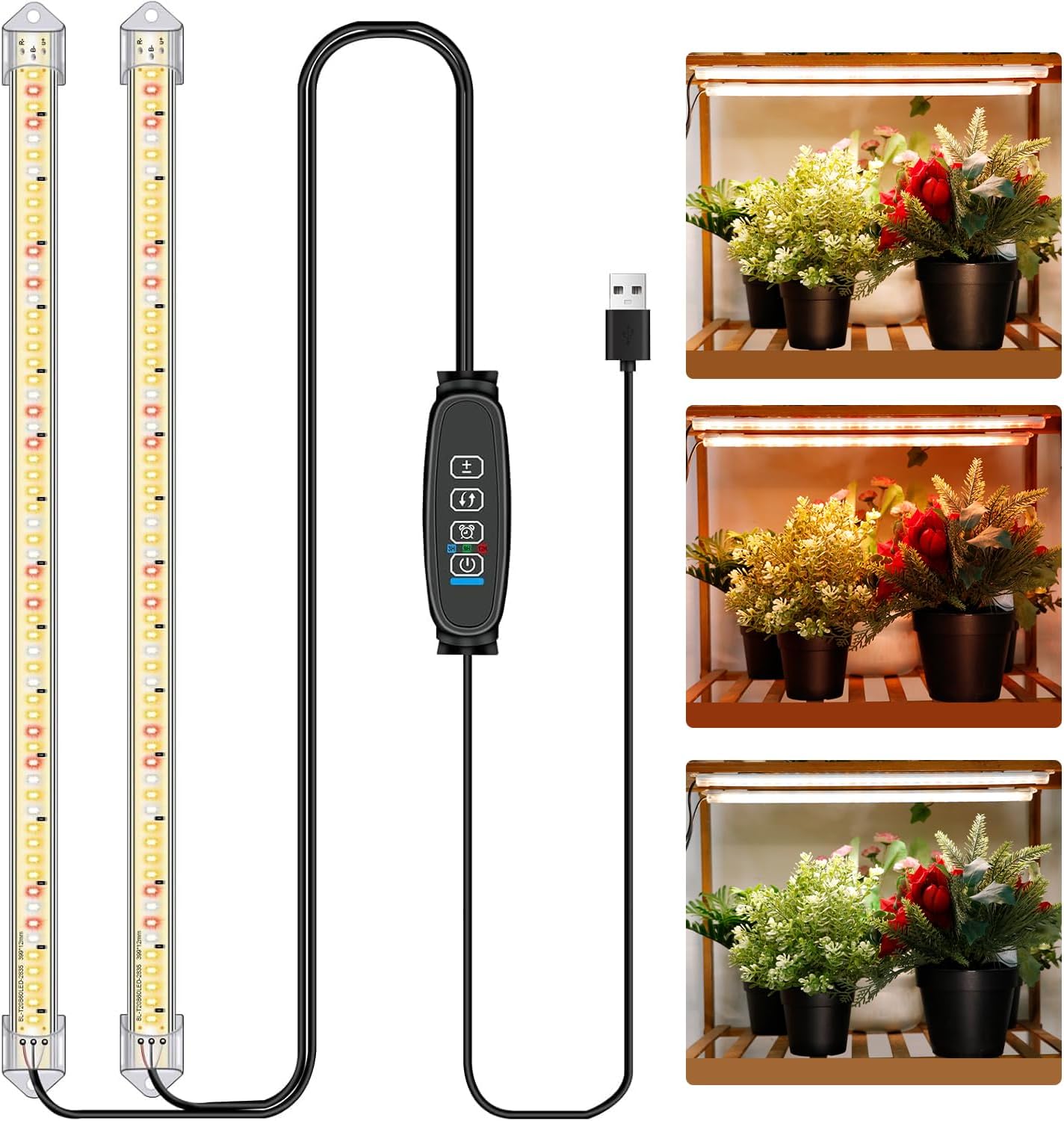 16" Plant Grow Light Strips, 120 LEDs Grow Lights for Indoor Plants Full Spectrum with 3/9/12H Timer & 10 Dimmable Levels, Sunlight Plant Growing lamp for Seeding 2 Heads(No Adapter)