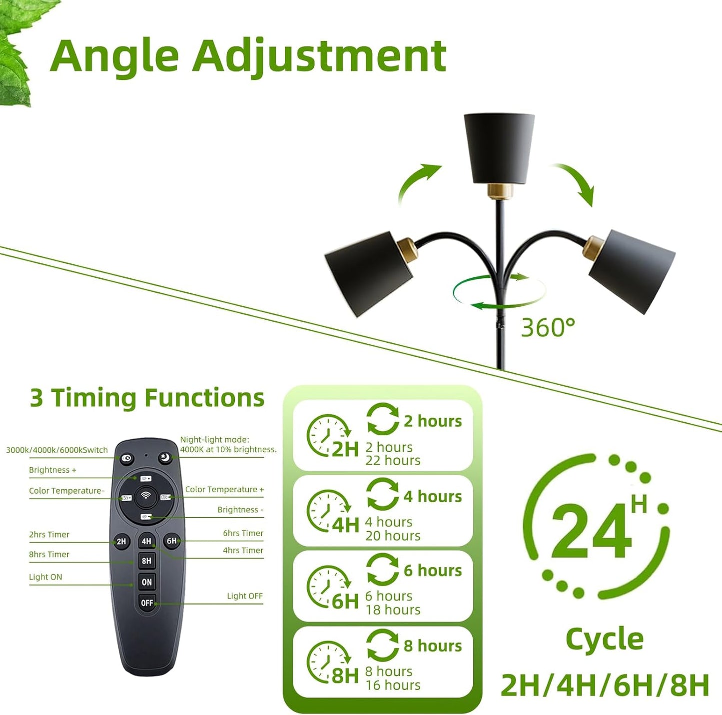 Adjustable Height Floor Plant Light for Tall Indoor Plants,Stylish Standing Grow Light with Remote & Timer, 360 Degree Gooseneck, Full Spectrum, 10-100% Dimmable, 3000K/4000K/6000K, Weighted Base