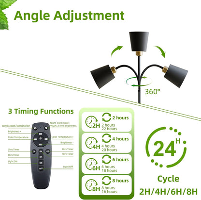 Adjustable Height Floor Plant Light for Tall Indoor Plants,Stylish Standing Grow Light with Remote & Timer, 360 Degree Gooseneck, Full Spectrum, 10-100% Dimmable, 3000K/4000K/6000K, Weighted Base