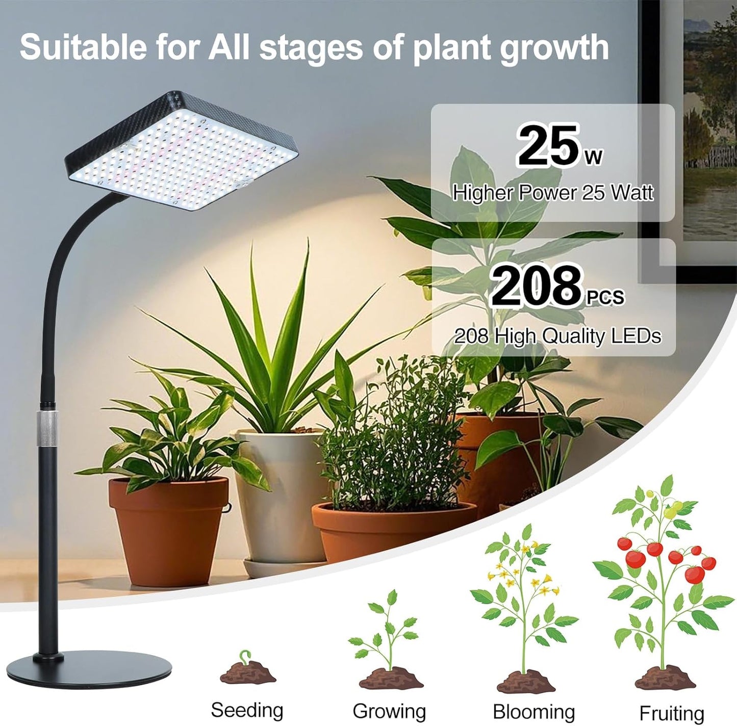 Tabletop Grow Light, Orchbloom Grow Lights for Indoor Plants 25W, Natural Sunlight Full Spectrum Plant Growing Lamps for Houseplants & Bonsai, 4/8/12 Hr Timer Plant Light Auto On/Off Everyday