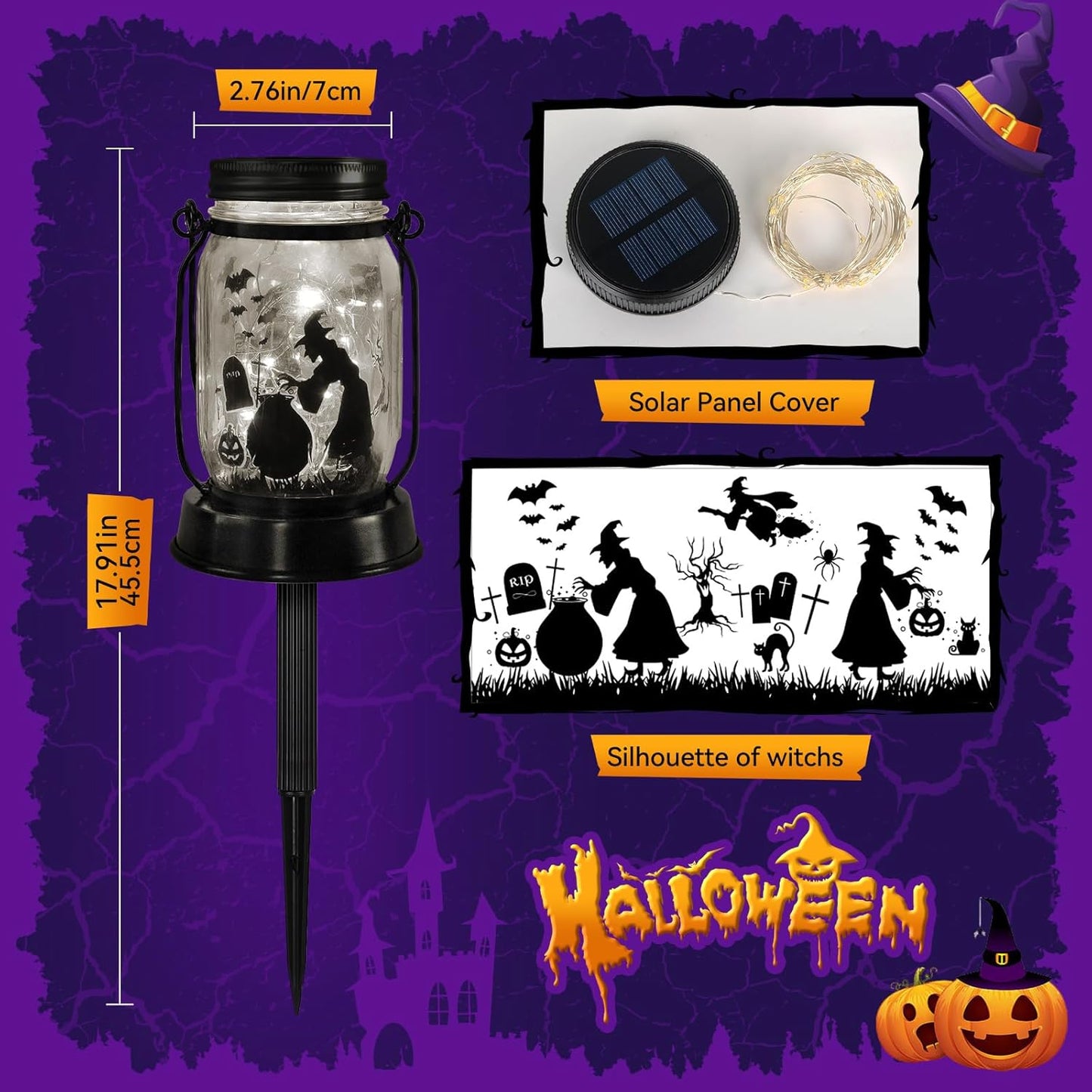 kyoryuger Halloween Decorations Halloween Decor Witch Solar Lanterns Witch Decorations Outdoor Lights Solar Garden for Yard, Patio,Backyard,Porch Torches Lights