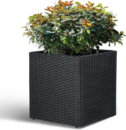 LEWIS&WAYNE Large Square Planter Box Handmade Wicker Tall Planters for Outdoor Plants with Removable Liners Modern Planter for Indoor Outdoor Garden Patio Front Porch - Black, 17''x17''x18''