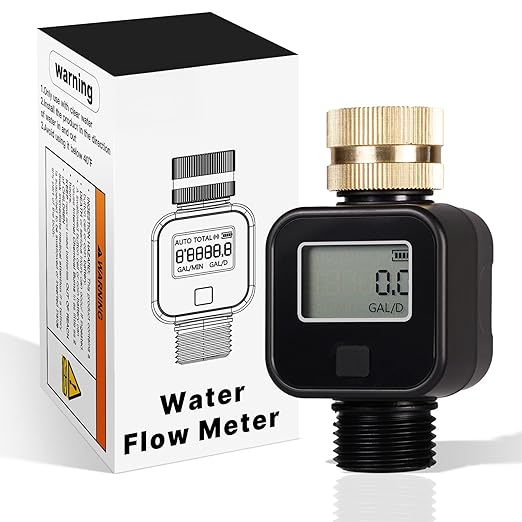 Brass Water Flow Meter with LCD - Accurate Gallon/Liter Measurement for Pool Filling, RV Tank, Garden Hose & Lawn Sprinkler