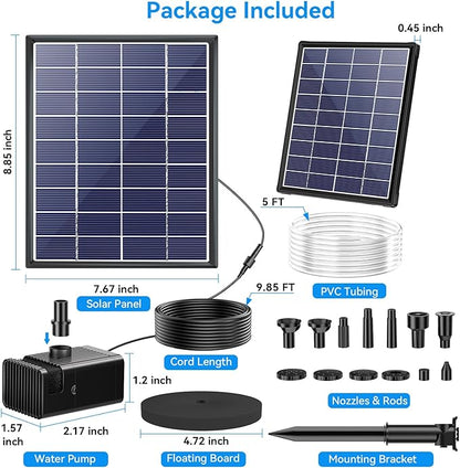 POPOSOAP 6.5W Solar Fountain Pump for Bird Bath Built-in 3000mAh Battery Backup, DIY Solar Water Fountain with Double-Layer Nozzles & Dry-Run Protection 5Ft Tubing for Ponds, Bird Bath, Water Features