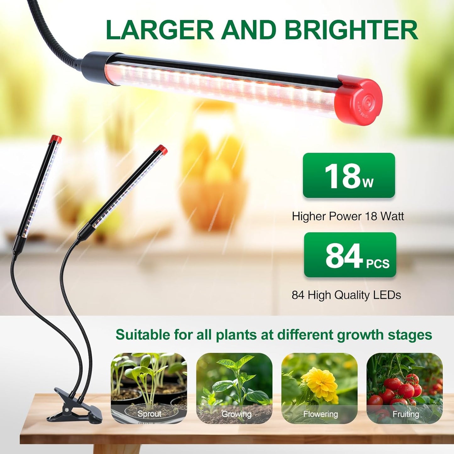 Clip Grow Lights for Seed Starting with Timer, Full Spectrum Brightest Plant Growing Lamps for Indoor Plants, Bonsai, Seedlings, 18 Watt Home Plug But Not 10W Adapter